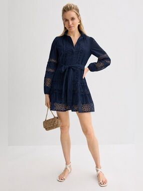 Layered With Love Aubrey Mini Shirt Dress Navy Cotton Size M NWOT